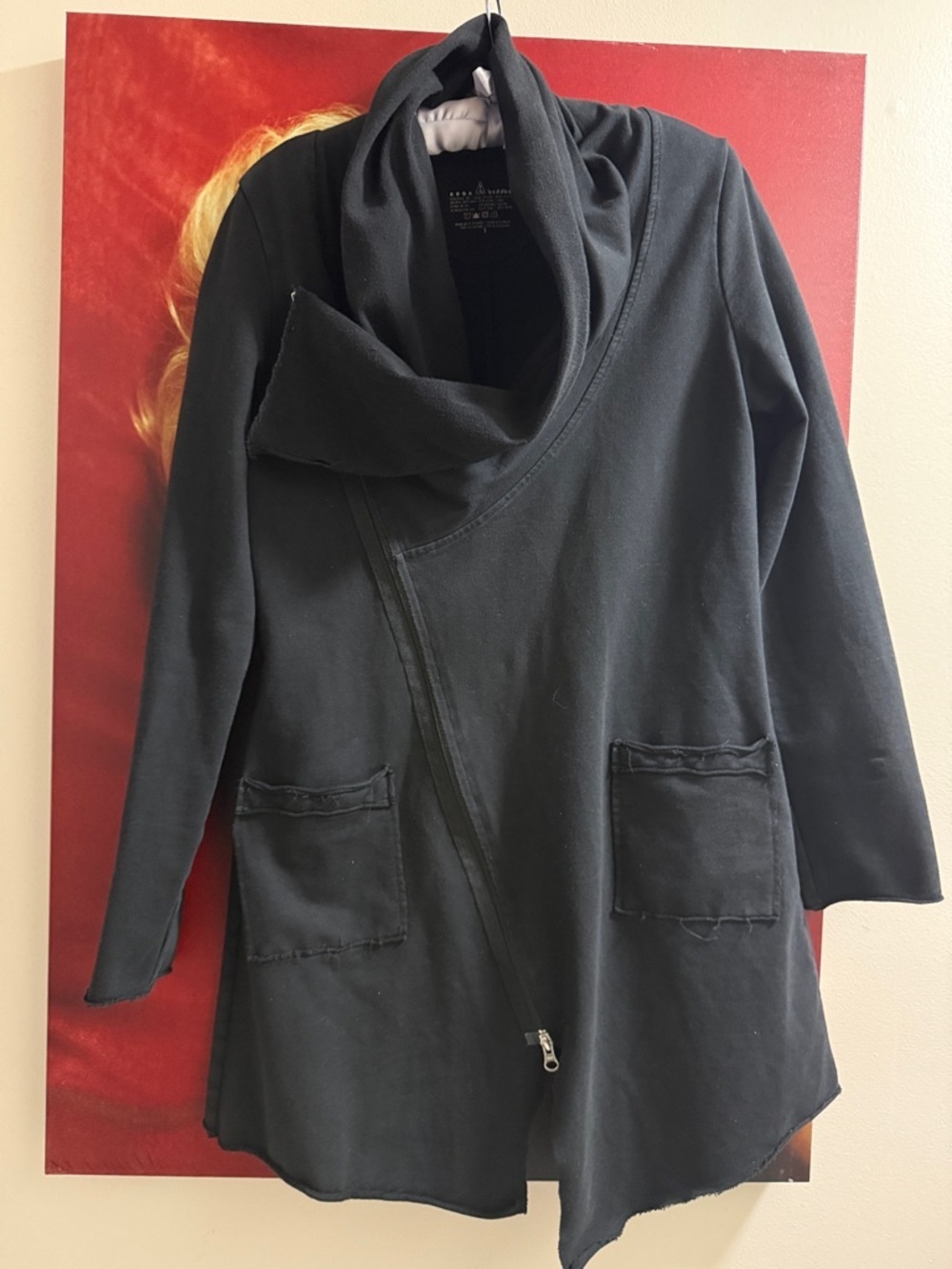 neon buddha Black Asymmetrical Cowl Zip Sweater Coat